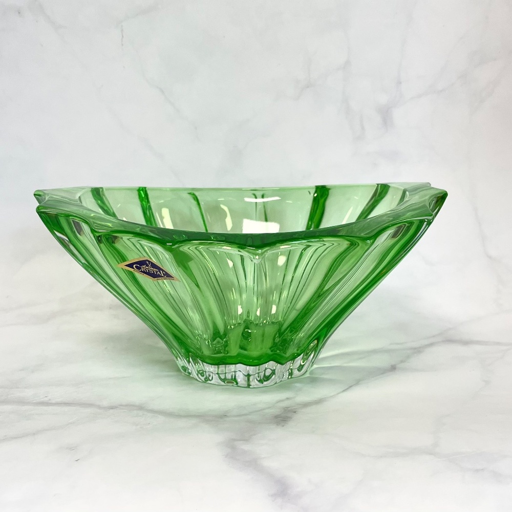 Bohemian Bowl 8 " Green Dessert Plate Czech Crystal Fruits Bowl Home Decor Gift…